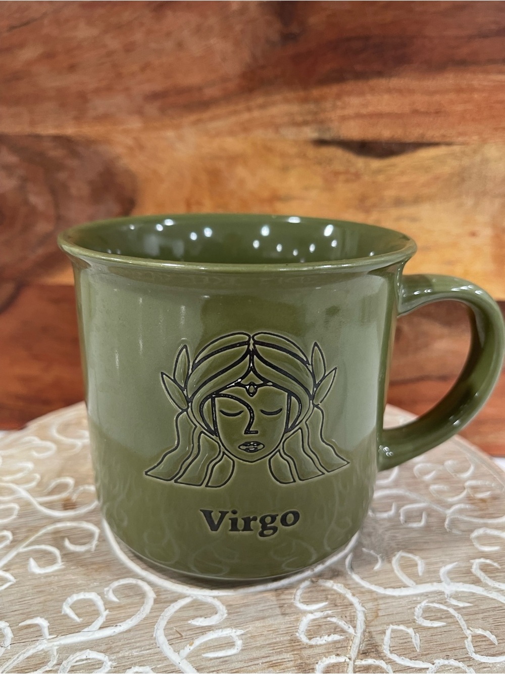 Virgo Ceramic Mug in Olive Green - Zodiac Accent Cup